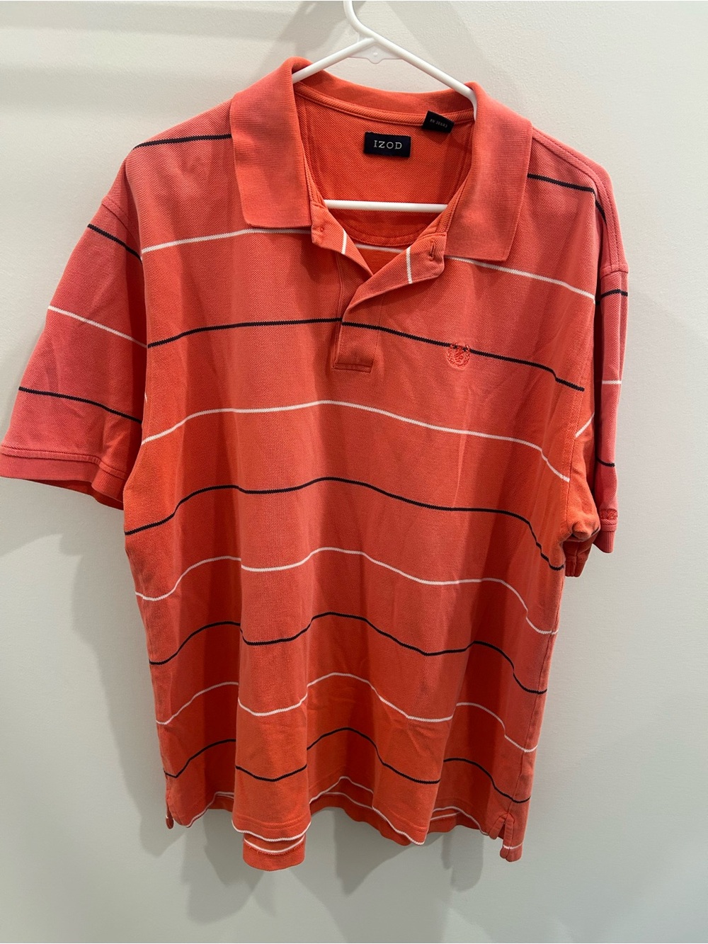 Izod Coral Polo with Navy & White Stripes